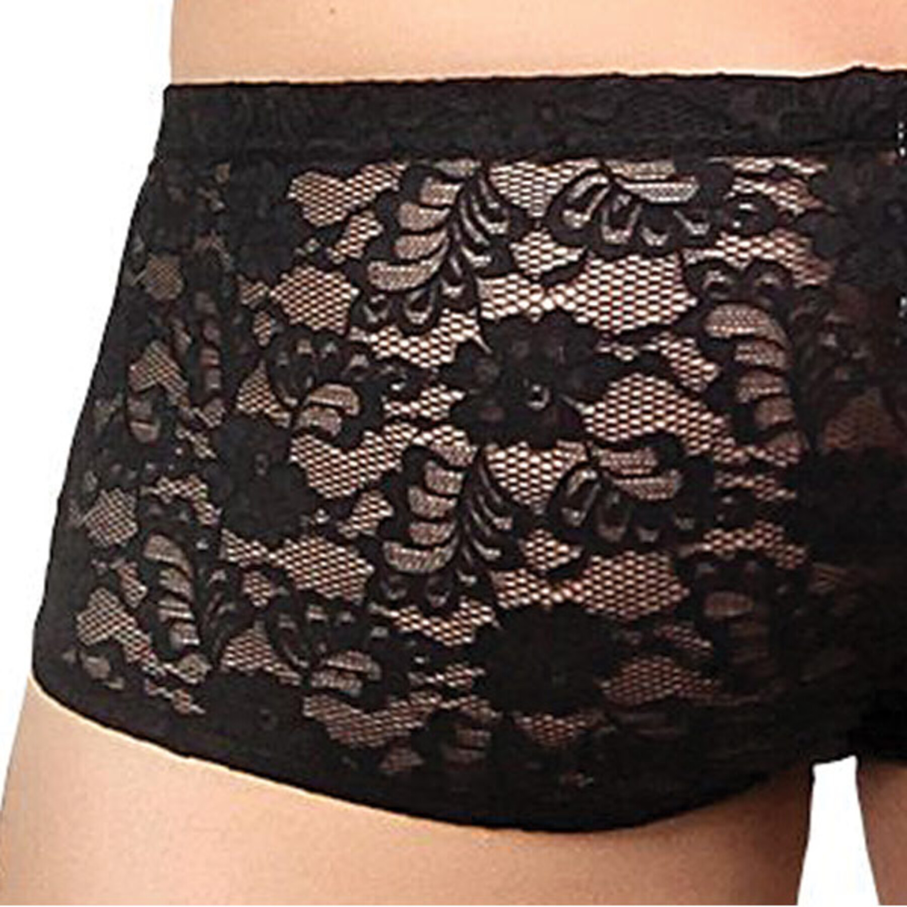 Male Power Stretch Lace Mini Short