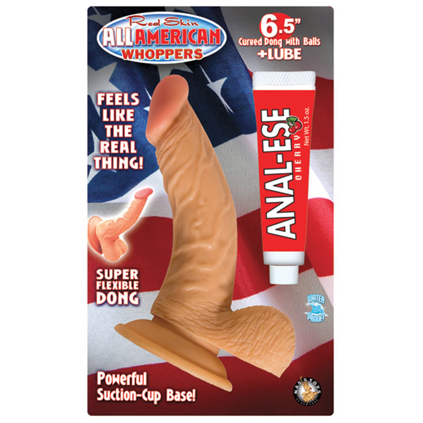 All American Whopper 6.5 Inch Curved Dong With Anal-Ese Lube