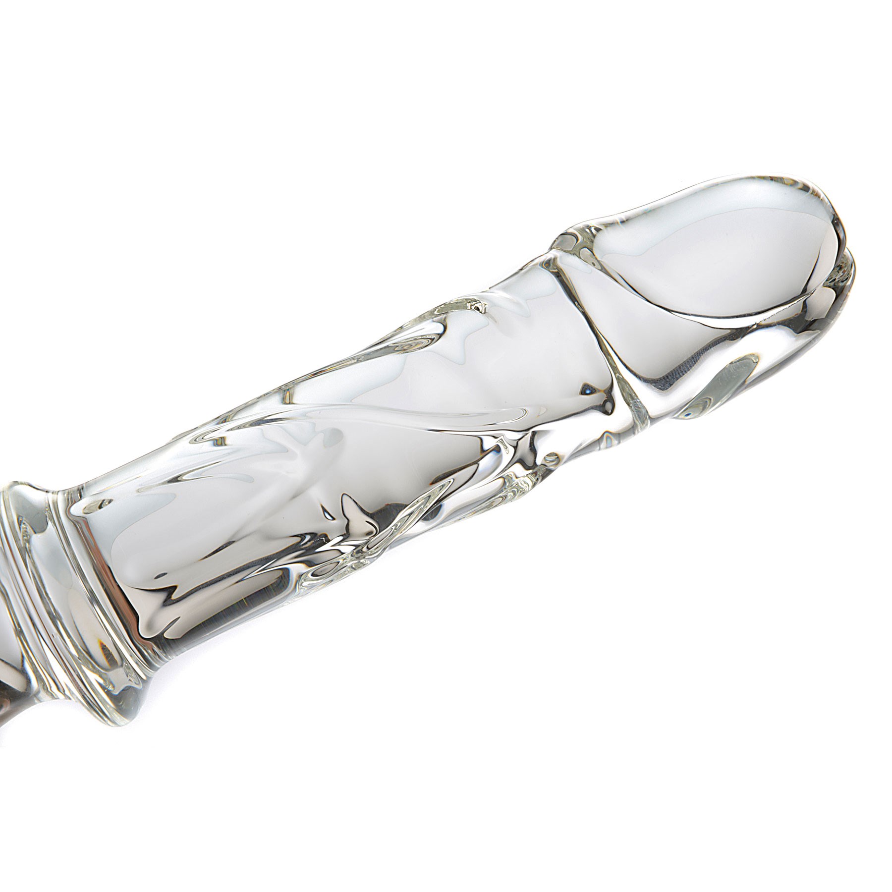 Brutus Glass Thruster Dildo Close up of penis