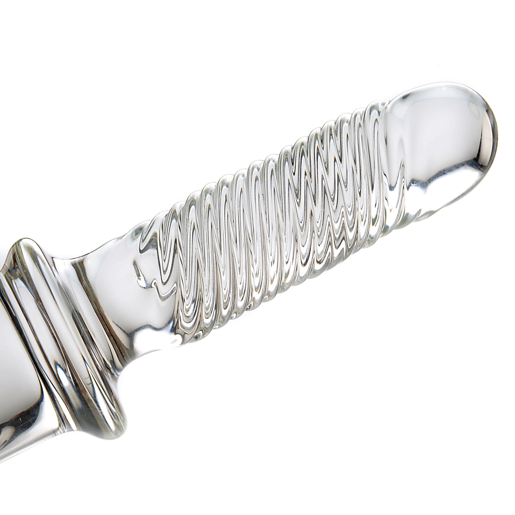 Brutus Glass Thruster Dildo Close up on handle