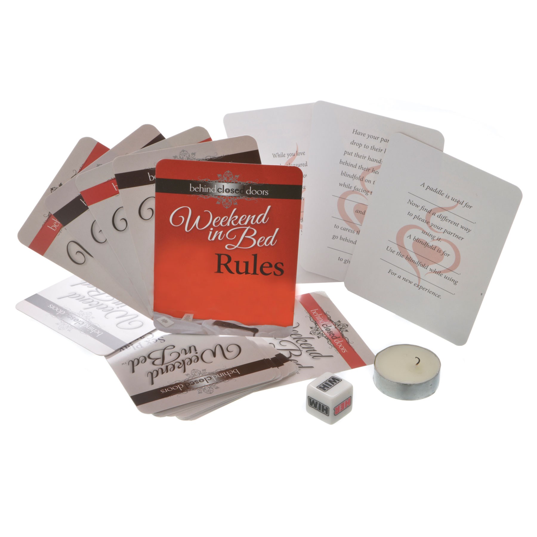 Weekend In Bed Lovers Bondage Kit 2 card games and dice game massage oil candle 