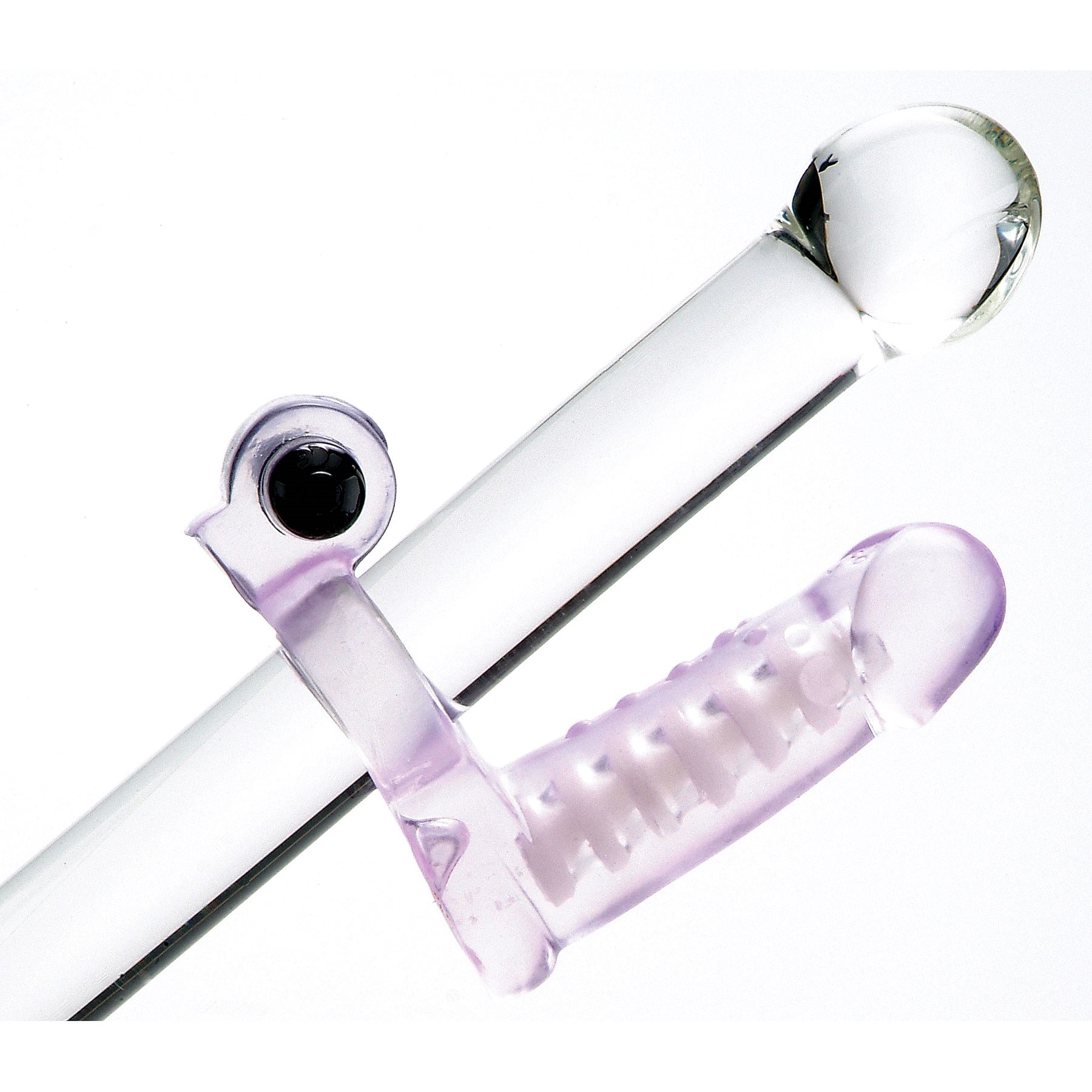 Double Diver Penis Ring shown on a glass rod