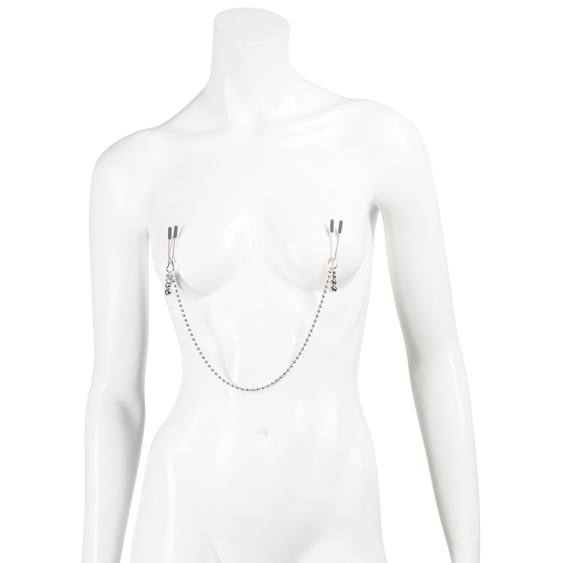 Fifty Shades Darker Beaded Chain Nipple Clamps worn on mannequin