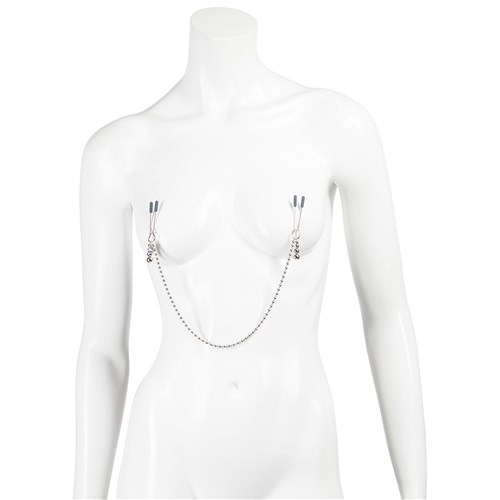 Fifty Shades Darker Beaded Chain Nipple Clamps worn on mannequin