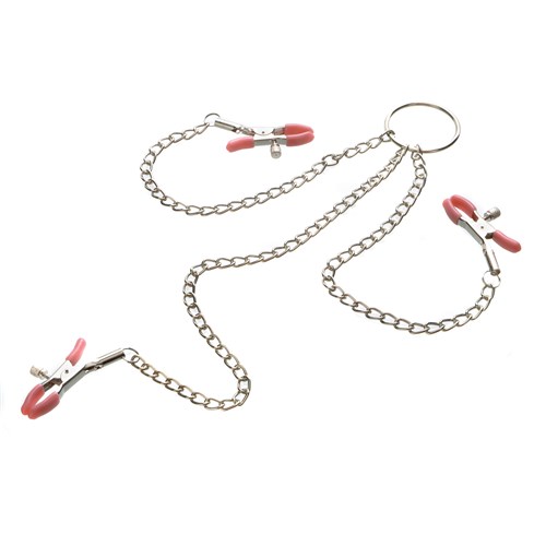 Adam & Eve Chain Me Up Kink Clamps laid out on table