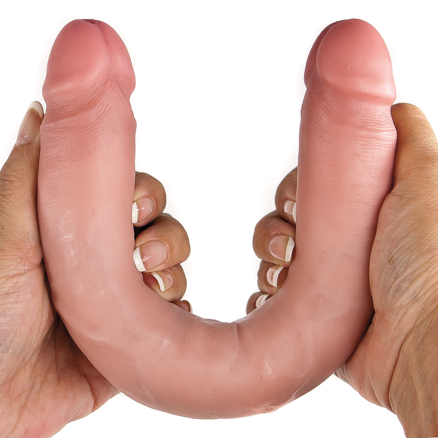 KingCock 12" Slim Double Dildo hand holding for scale