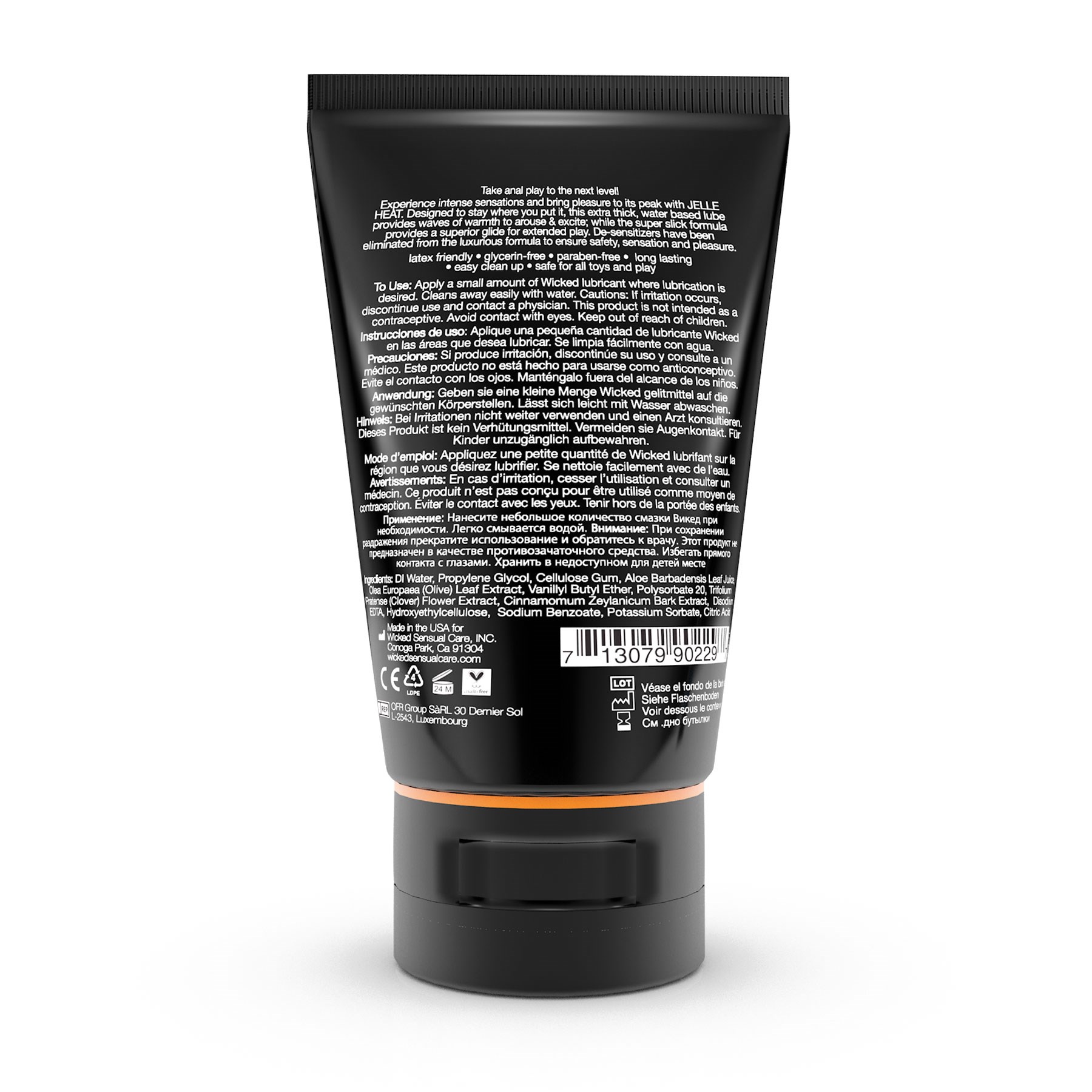 Wicked Anal Jelle Heat Lubricant back of bottle