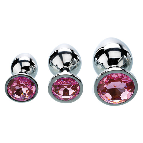 Metal Anal Plug - Pink Gem all 3