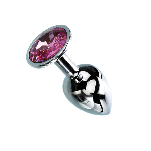 Metal Anal Plug - Pink Gem on side