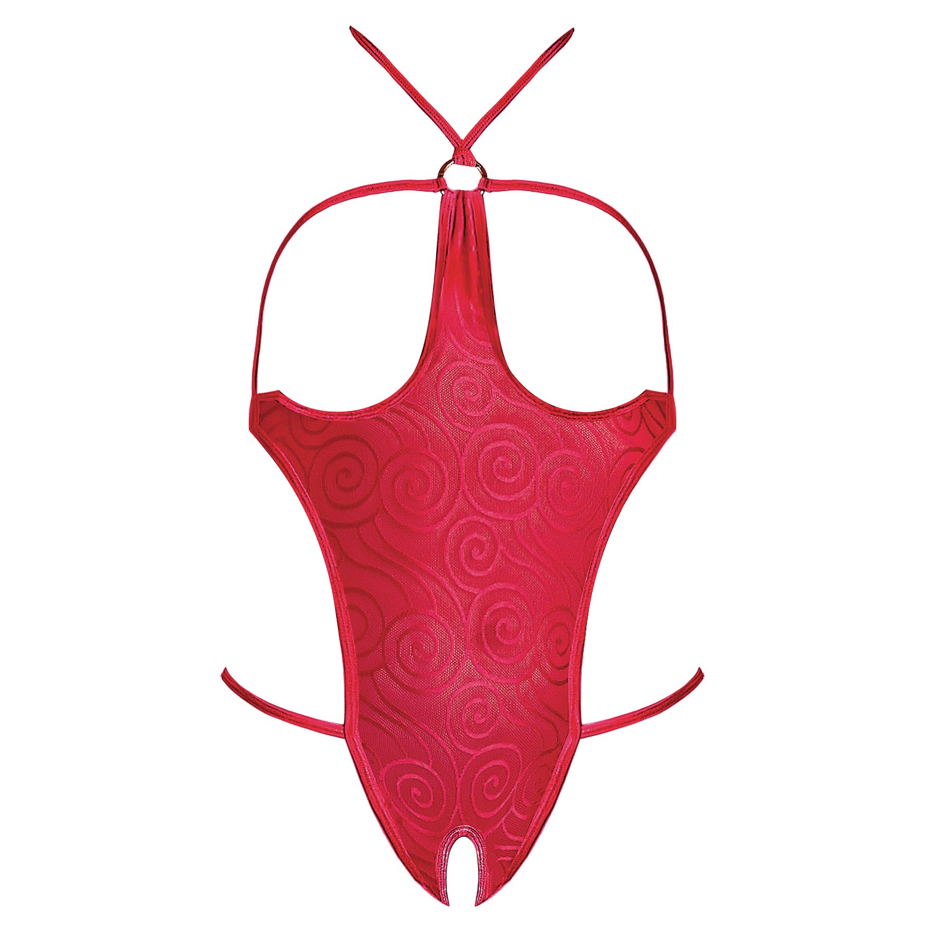 Hypnotic Swirl Cupless & Crotchless Teddy red front