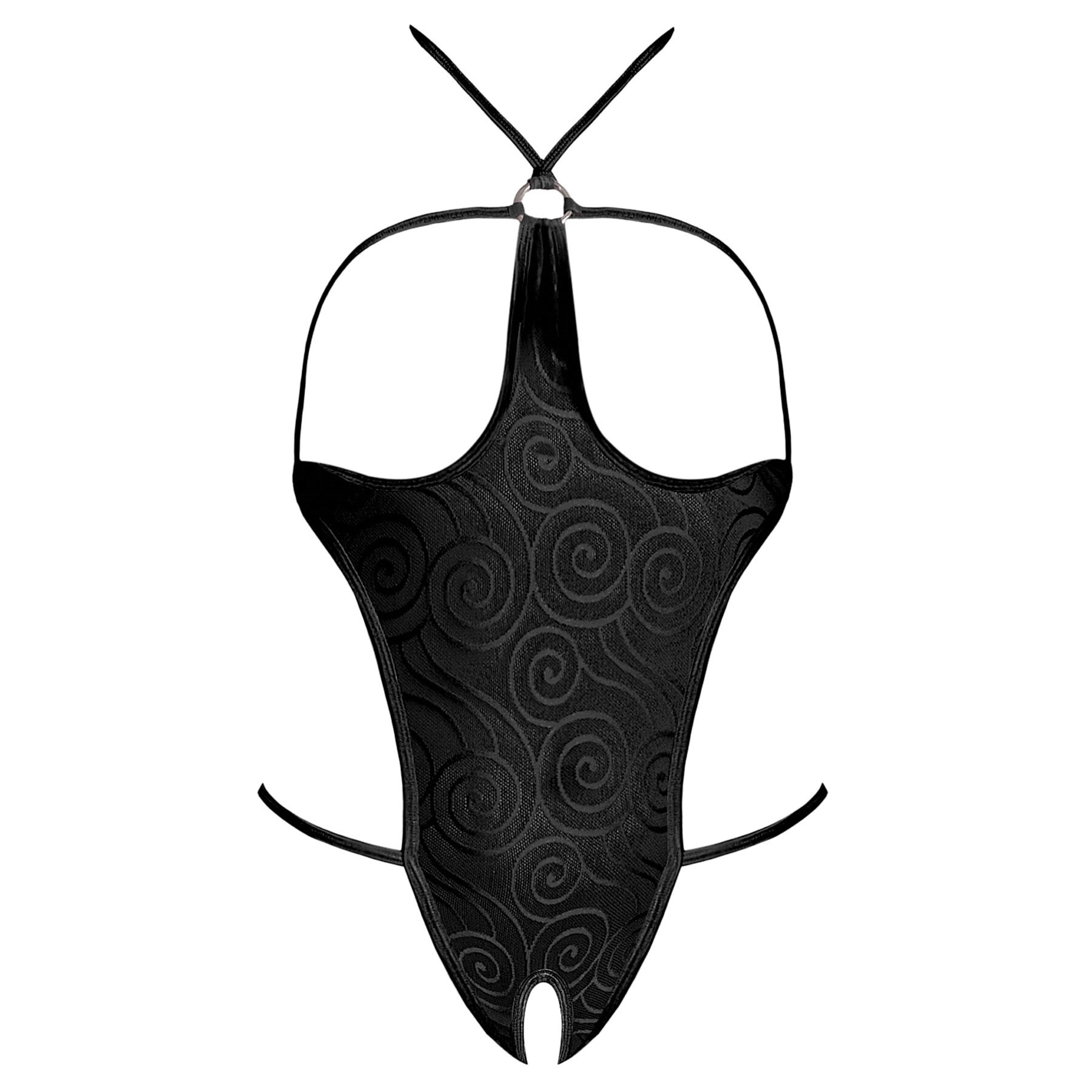Hypnotic Swirl Cupless & Crotchless Teddy black