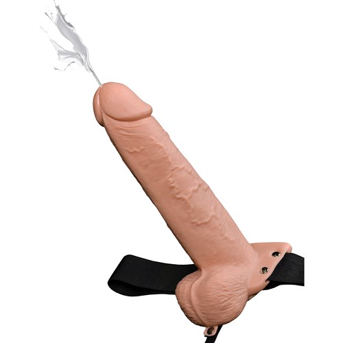 9" Hollow Squirting Strap-On With Balls white