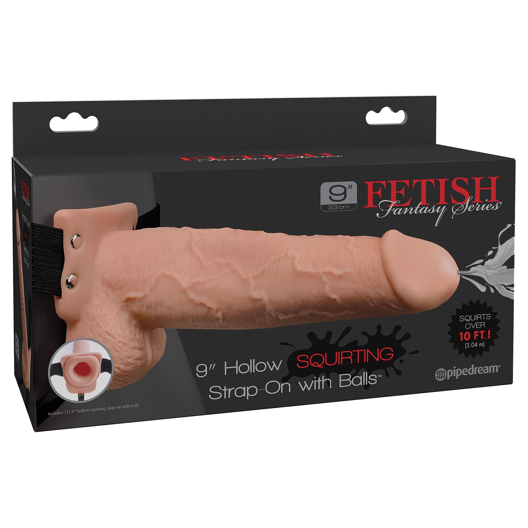 9" Hollow Squirting Strap-On With Balls box