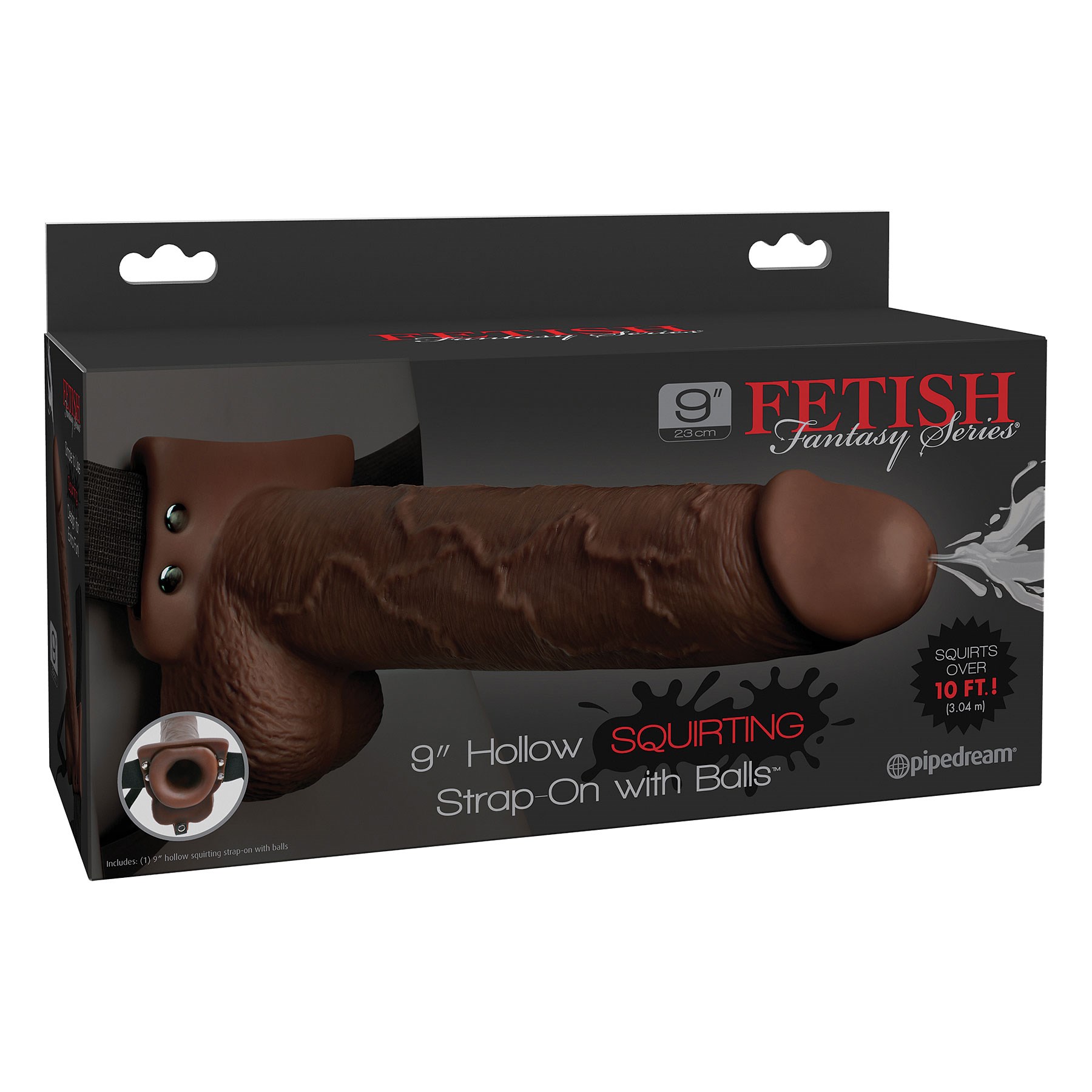 9" Hollow Squirting Strap-On With Balls box