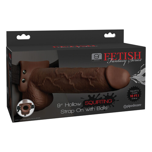 9" Hollow Squirting Strap-On With Balls box