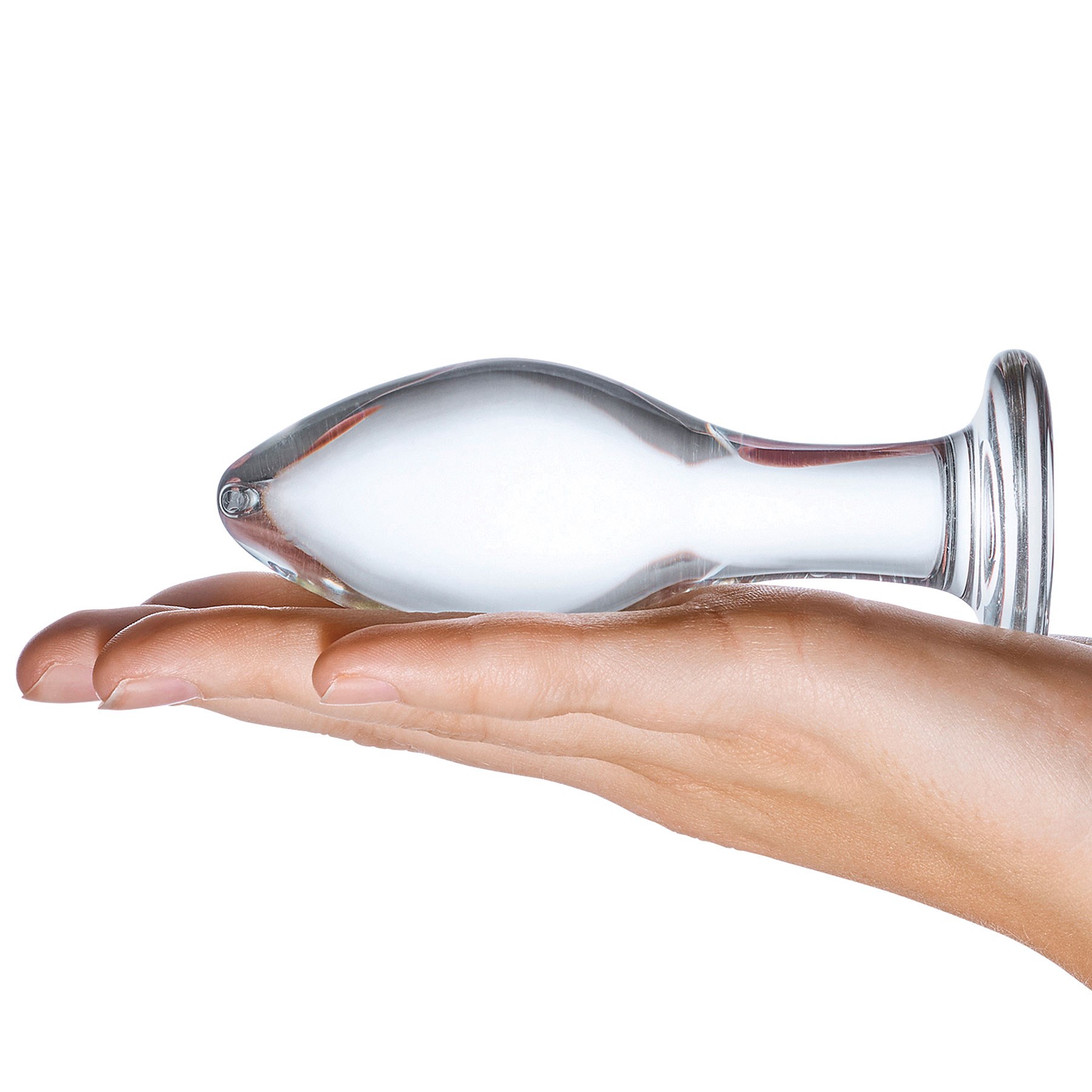4" Classic Glass Butt Plug hand holding plug