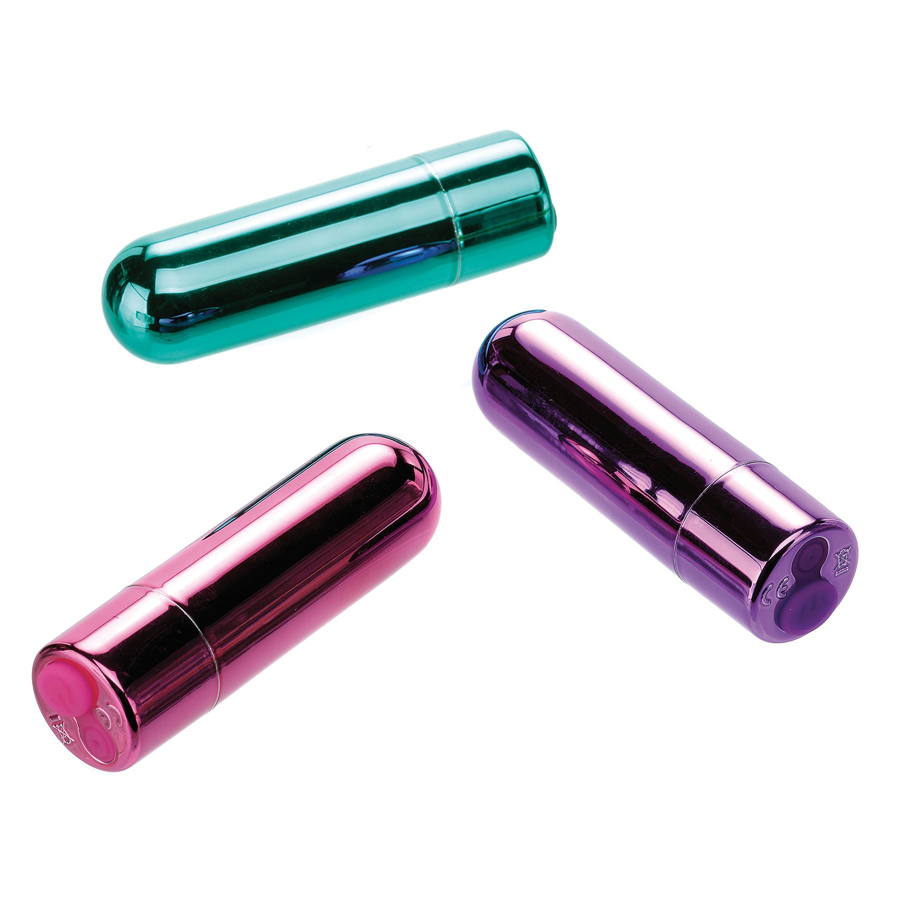 Rechargeable Power Bullet 3 color options laying on table