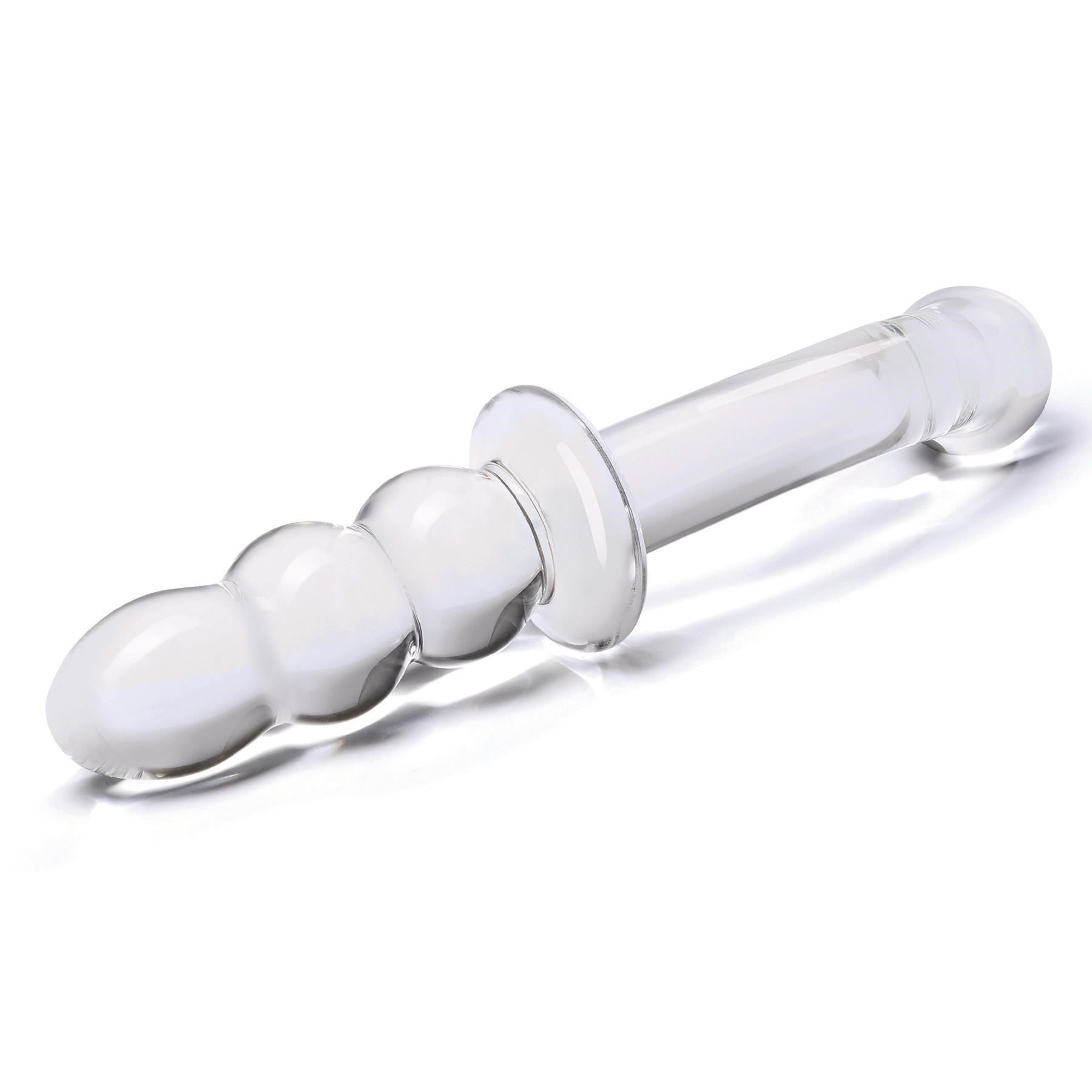 Glas 8 Inch Ribbed G-Spot Glass Dildo	Laying Down