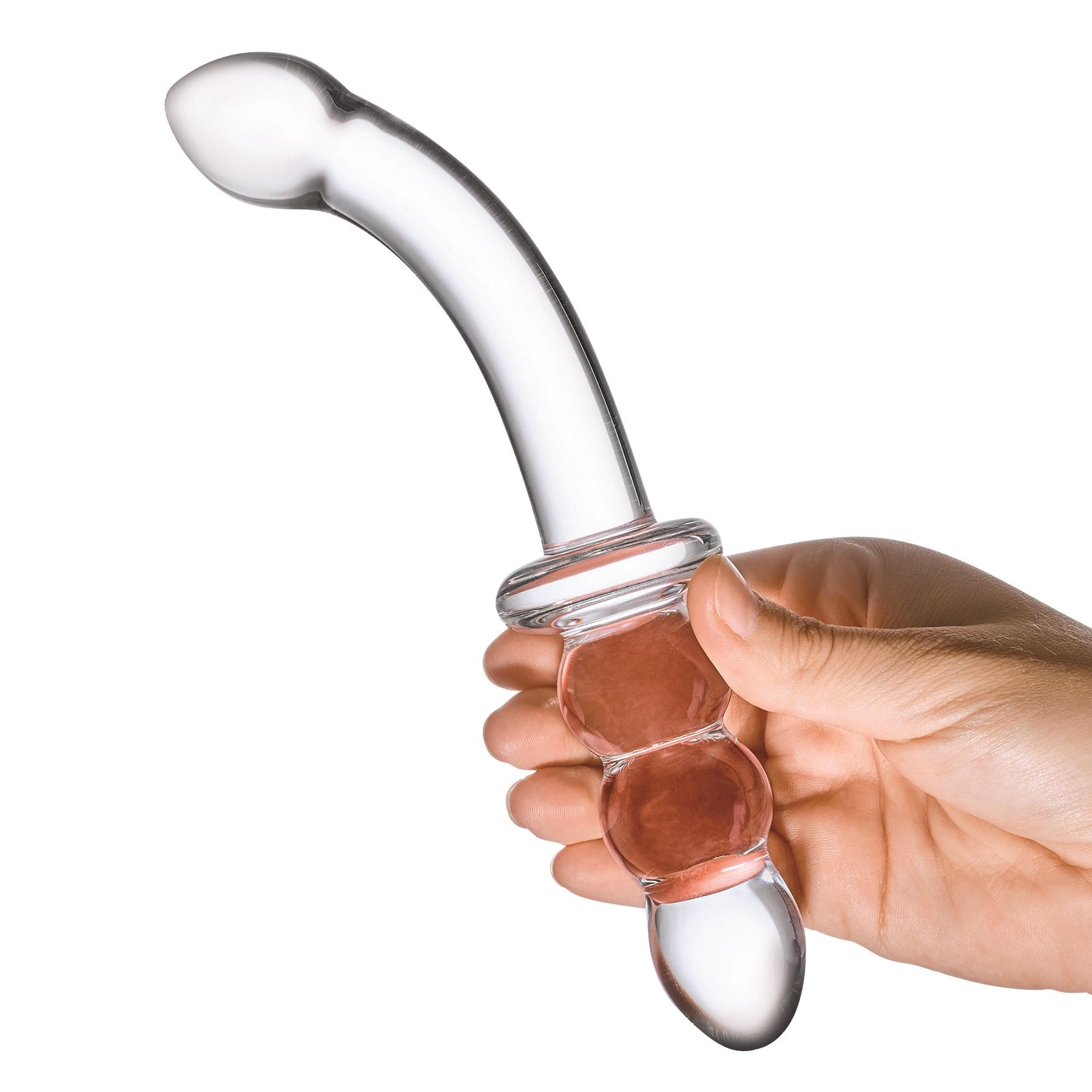 Glas 8 Inch Ribbed G-Spot Glass Dildo	Hand Shot #1