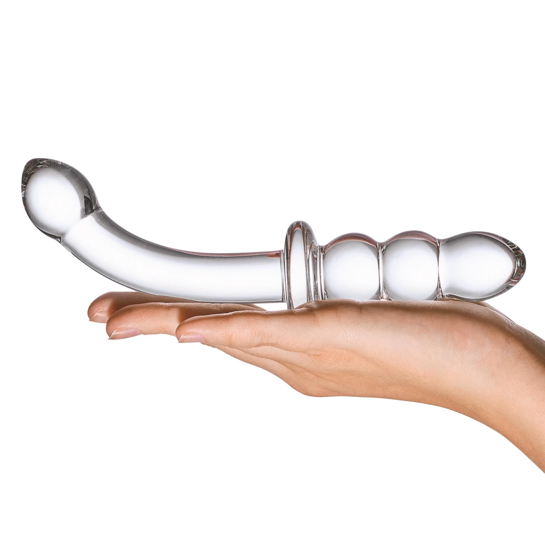 Glas 8 Inch Ribbed G-Spot Glass Dildo	Hand Shot #2