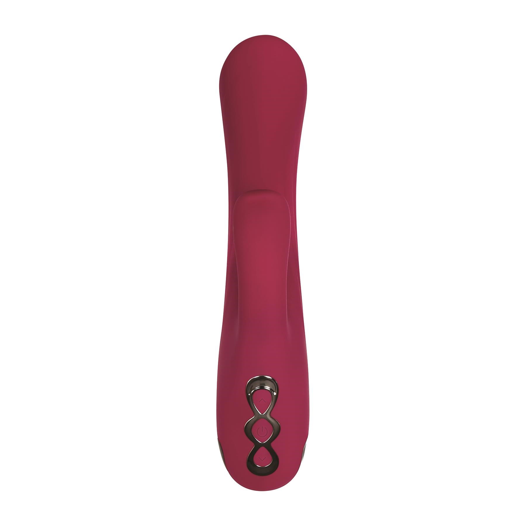 Red Dream Dual Motor Massager Upright Product Shot with Clitoral Stimulator to the Front