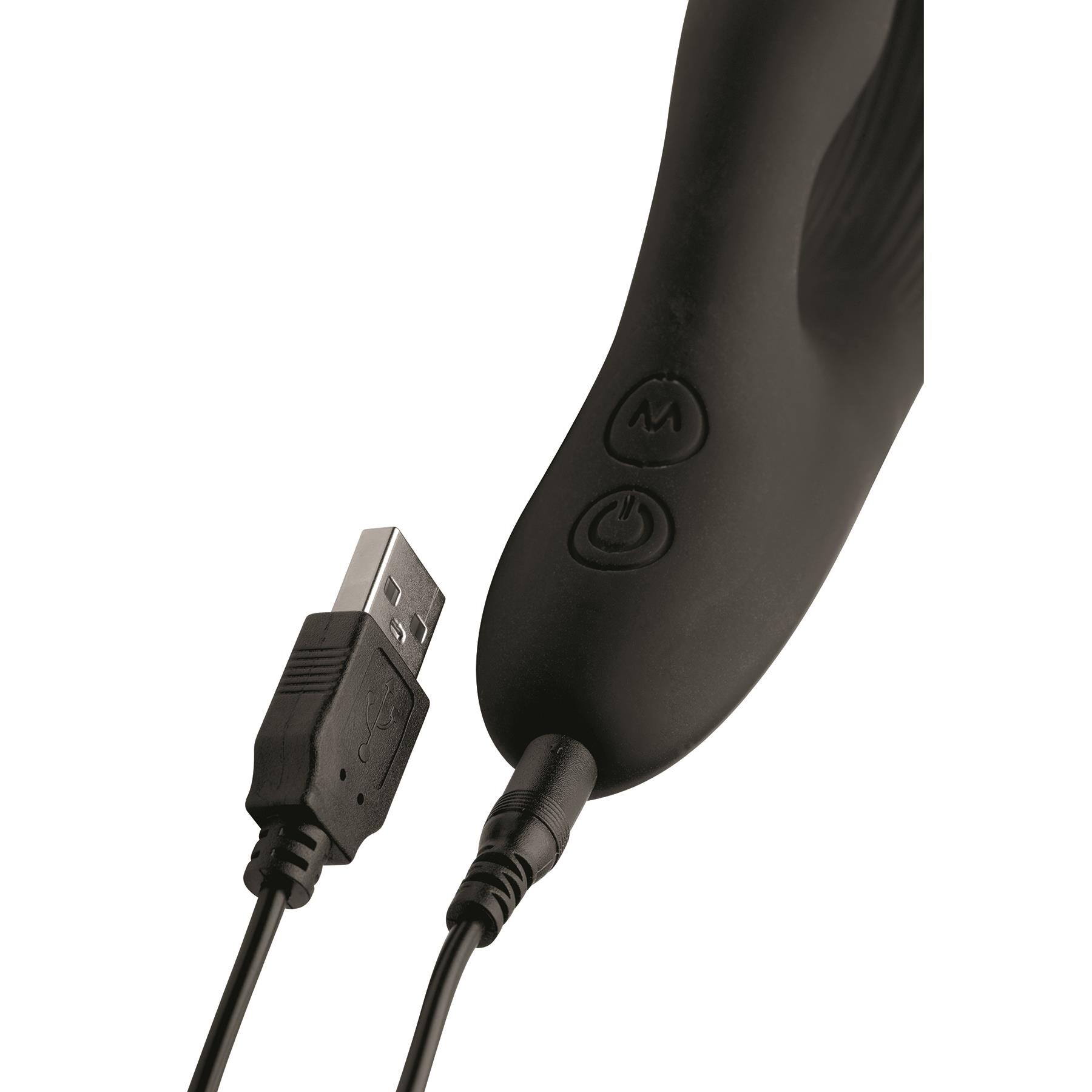 Wonder Vibes Rechargeable Bendable Silicone Rabbit Vibrator Showing Where Charger is Inserted
