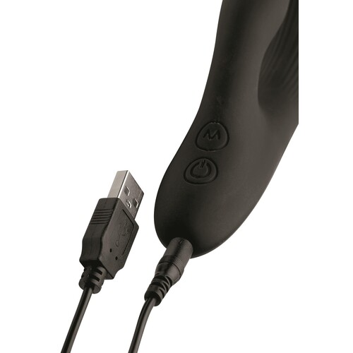 Wonder Vibes Rechargeable Bendable Silicone Rabbit Vibrator Showing Where Charger is Inserted