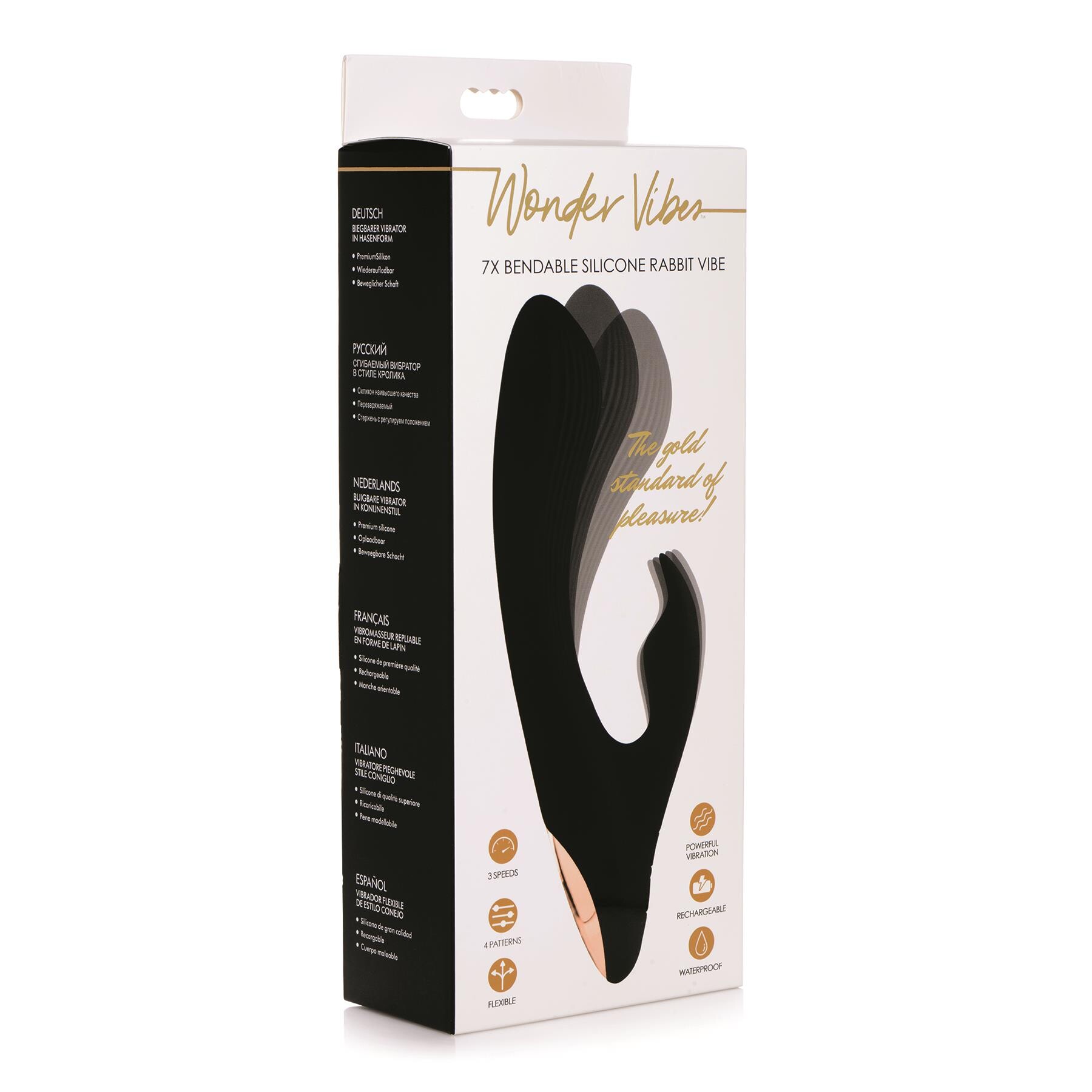 Wonder Vibes Rechargeable Bendable Silicone Rabbit Vibrator Package Shot