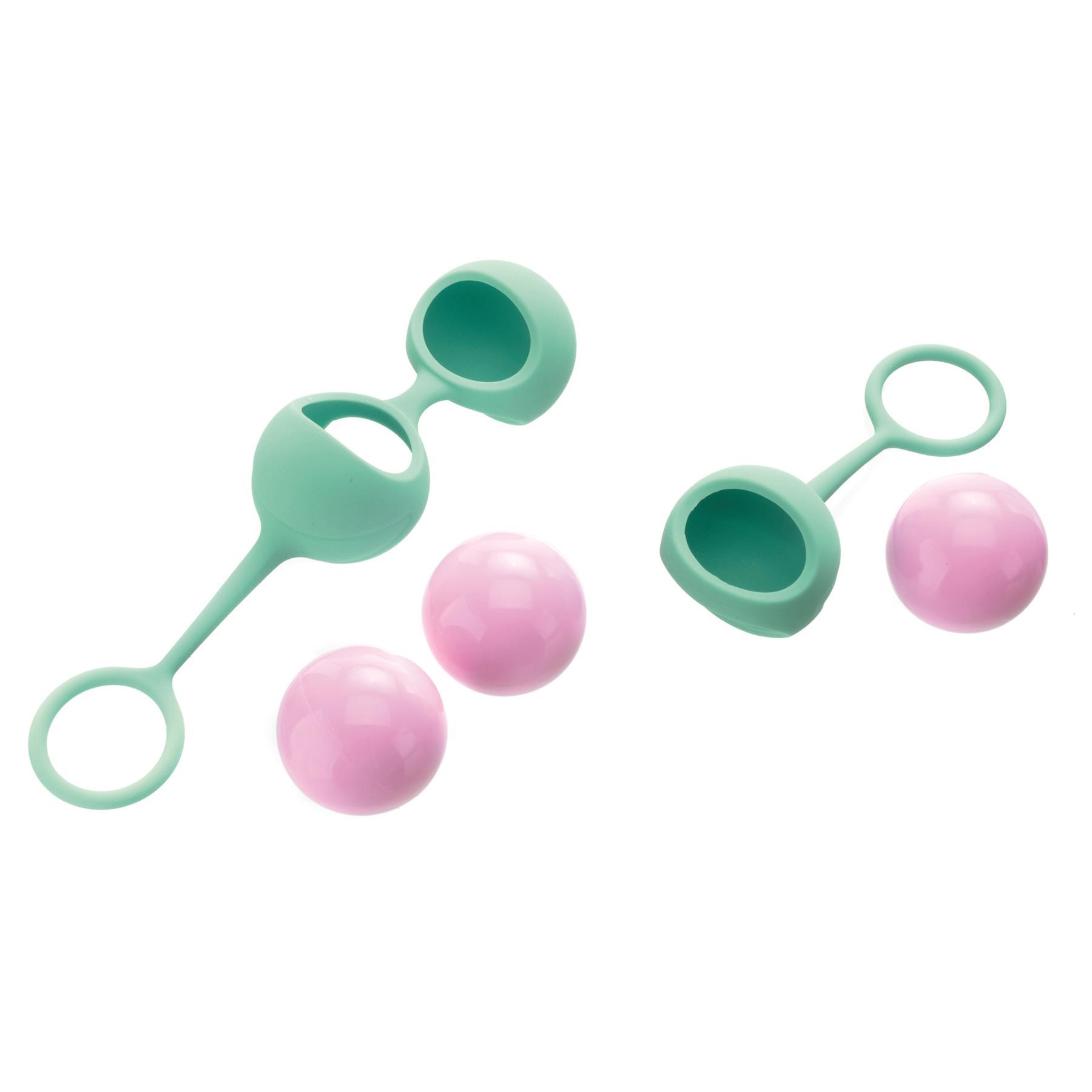 Eve's Kegel Training Set Product Shot With Balls Outside of Holders