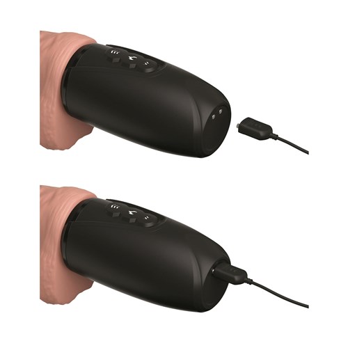 KingCock 6.5" Triple Threat Thrusting Warming Dildo Showing How Charger is Used