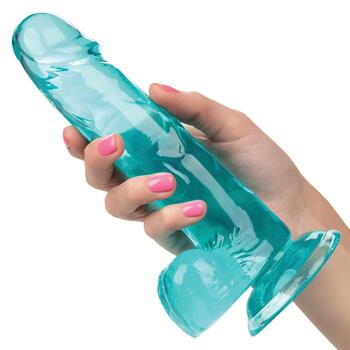 Size Queen 6 Inch Dildo Hand Shot to Show Size - Blue