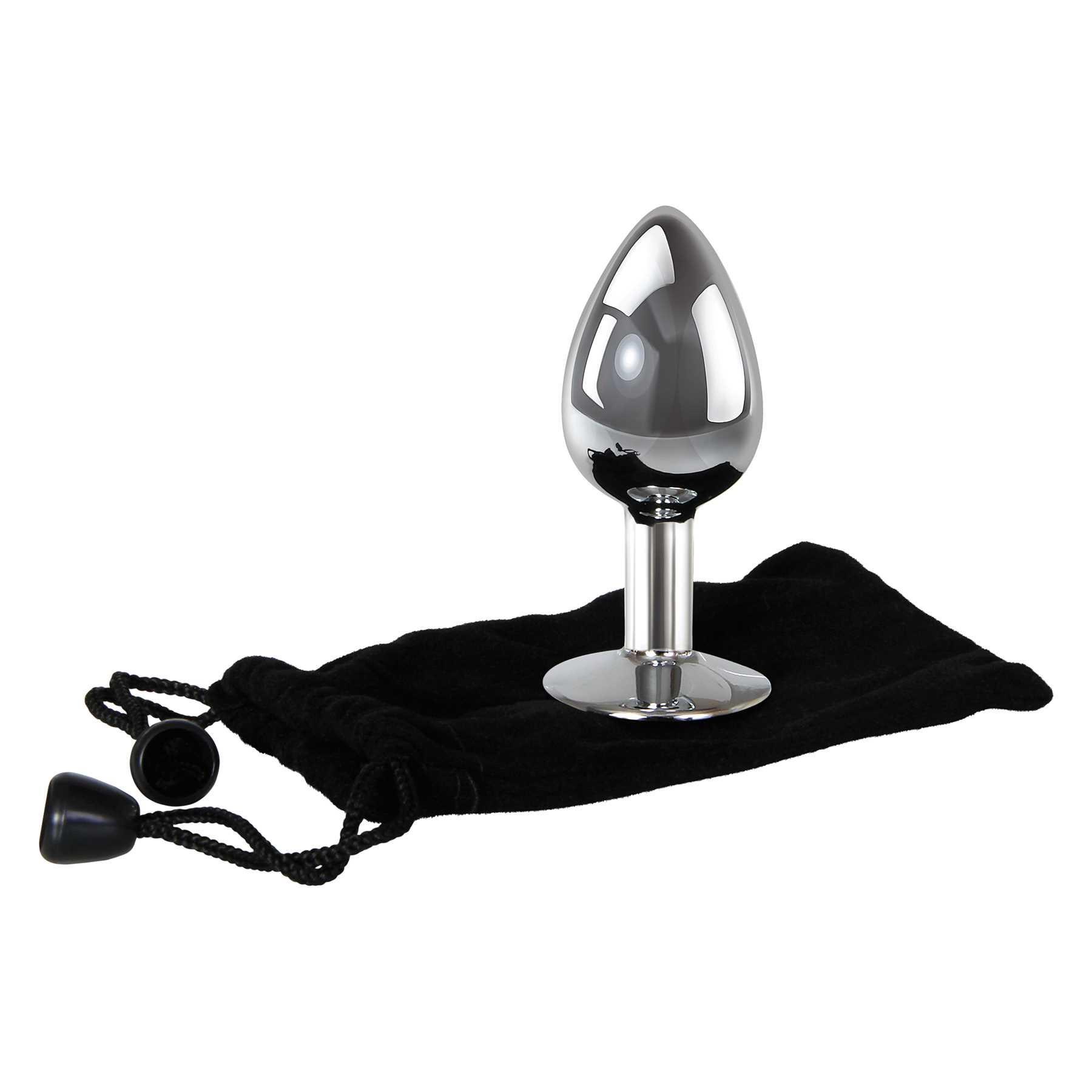 Metal Anal Plug - clear medium with bag