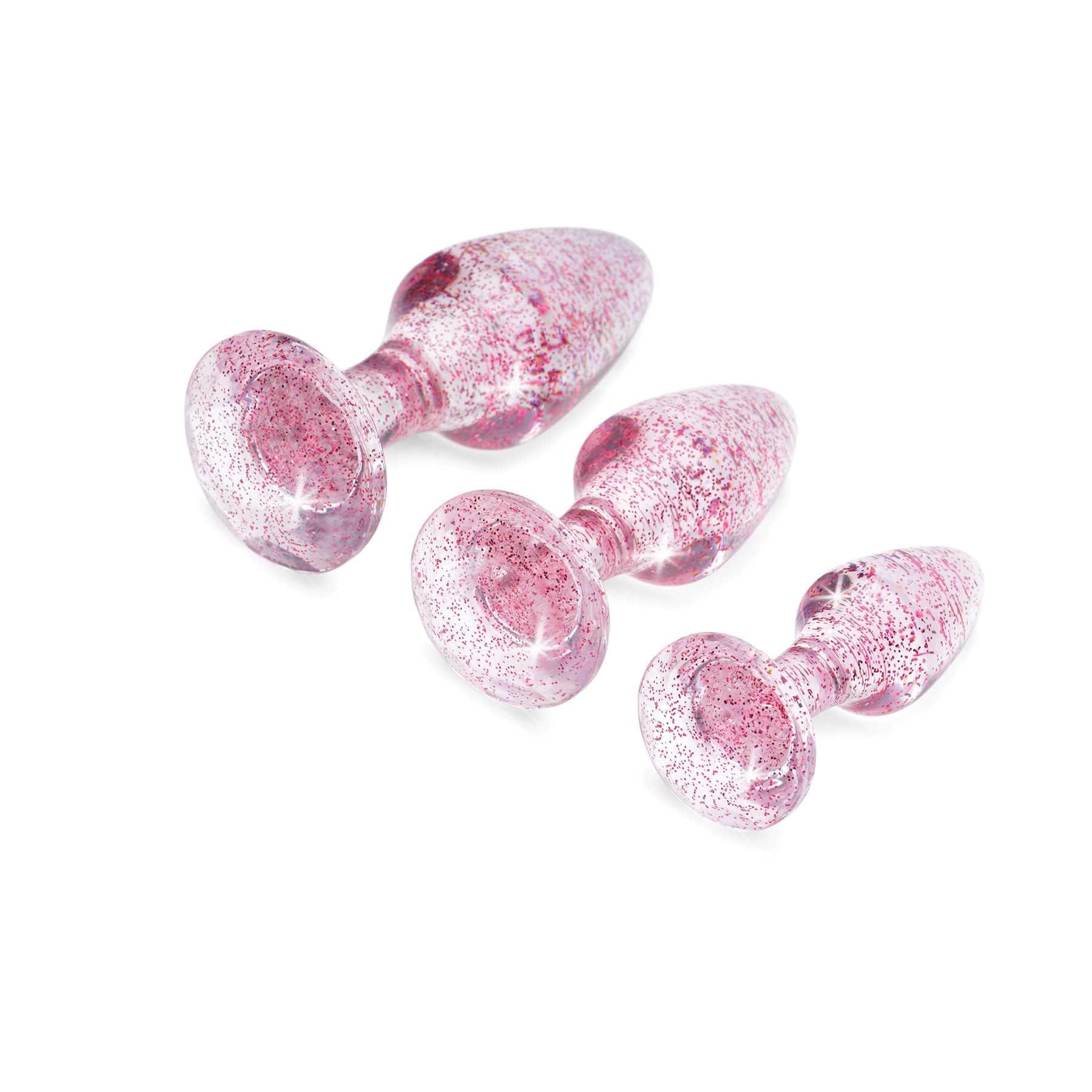 Booty Sparks Pink Glitter Gem Anal Plug Set angled view pink