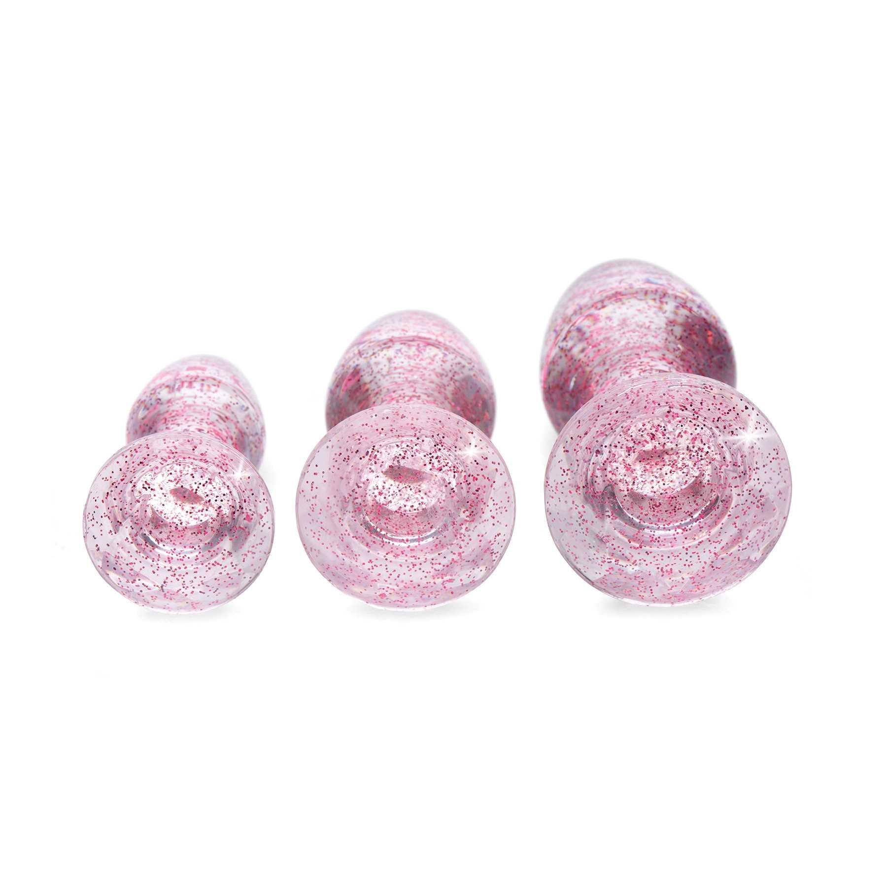 Booty Sparks Pink Glitter Gem Anal Plug Set end of plug view pink
