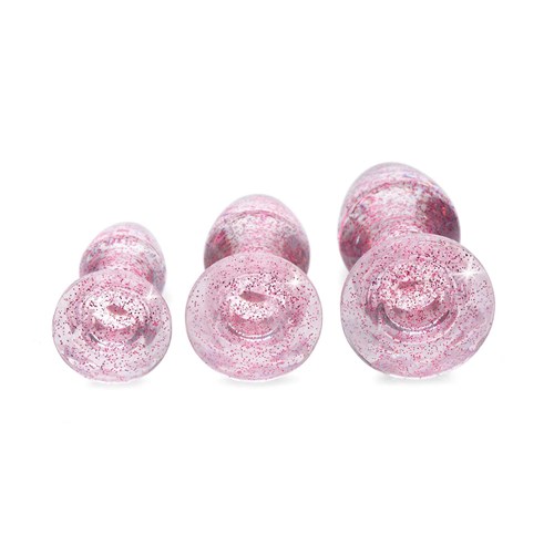 Booty Sparks Pink Glitter Gem Anal Plug Set end of plug view pink