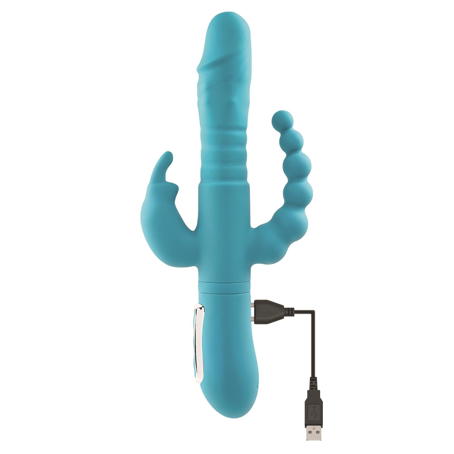 Eve's Thrusting Triple Joy Rabbit Product Shot Showing Where Charger is Placed