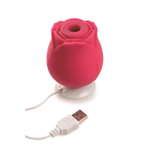 Gossip Come Into Bloom Rose Clitoral Stimulator-Showing Product Placed in Charging Station-Burgundy