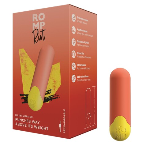 Romp Riot Bullet Vibrator - Product and Packaging