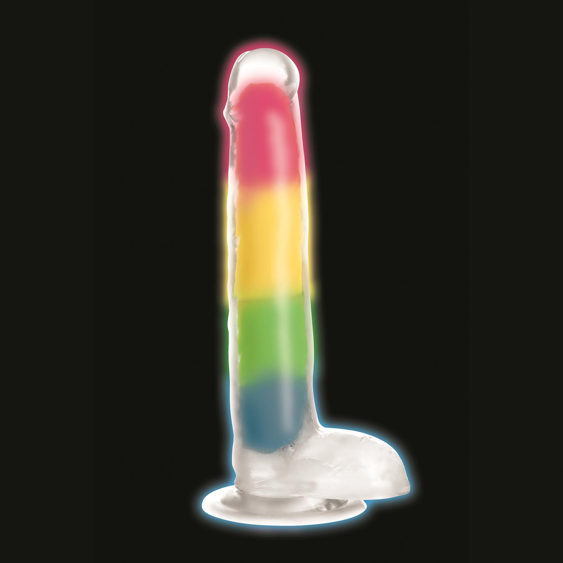 Lollicock 7 Inch Glow in the Dark Rainbow Dildo With Balls - Product Shot #1