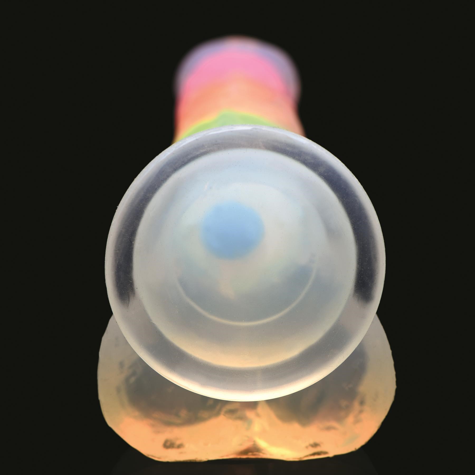 Lollicock 7 Inch Glow in the Dark Rainbow Dildo With Balls - Product Shot #6 - Showing Suction Cup