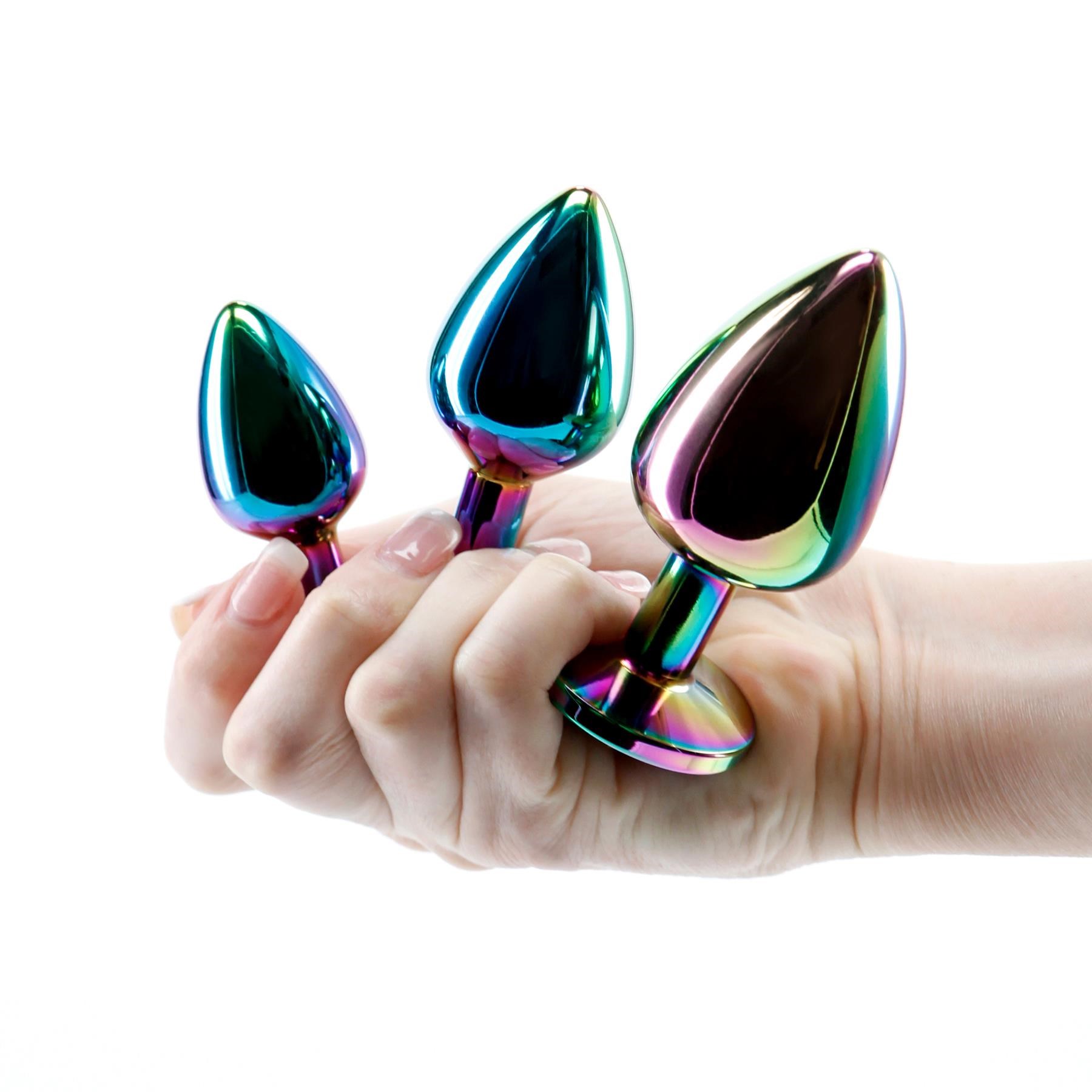 Adam & Eve Rainbow Heart Anal Training Set - Hand Shot to Show Size