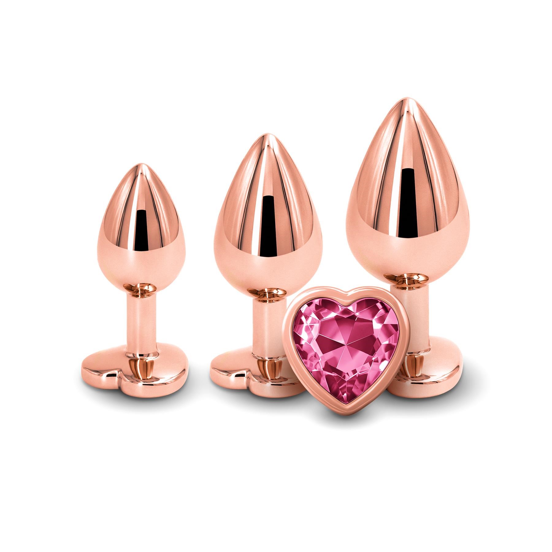Adam & Eve Rose Gold Pink Heart Anal Training Set - Product Shot