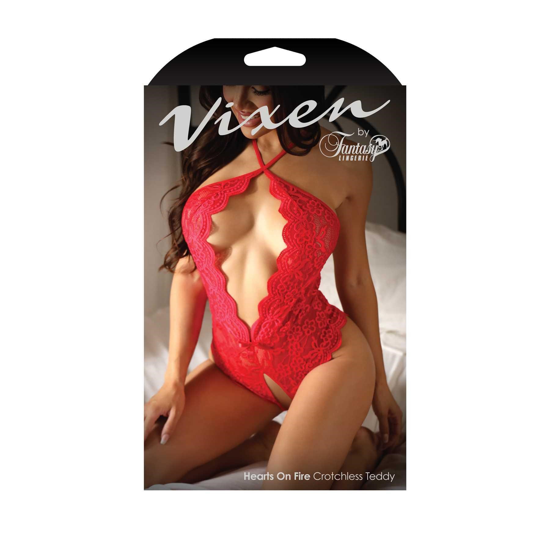 Hearts On Fire Crotchless Teddy front of box  o/s