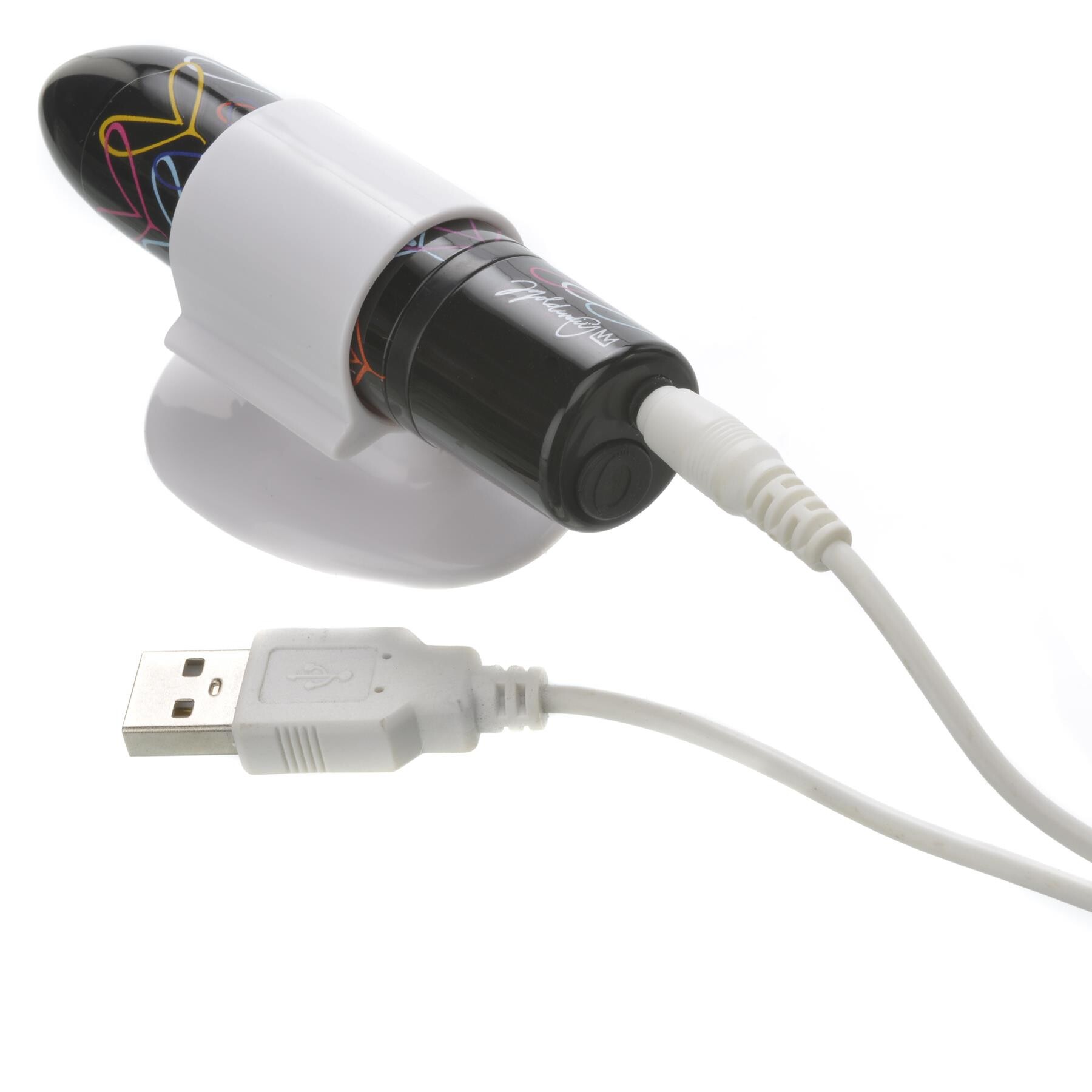 Screaming O Lovebuzz Super Powered Bullet - Product in Stand Showing Where Charging Cable is Placed