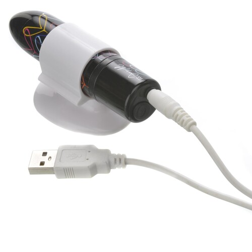 Screaming O Lovebuzz Super Powered Bullet - Product in Stand Showing Where Charging Cable is Placed