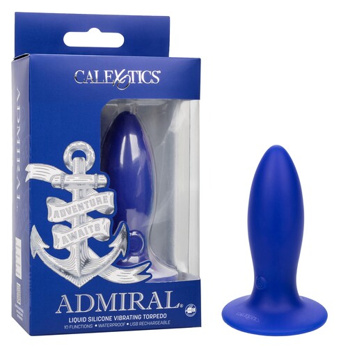 Admiral Liquid Silicone Vibrating Torpedo Anal Plug - Product and Packaging