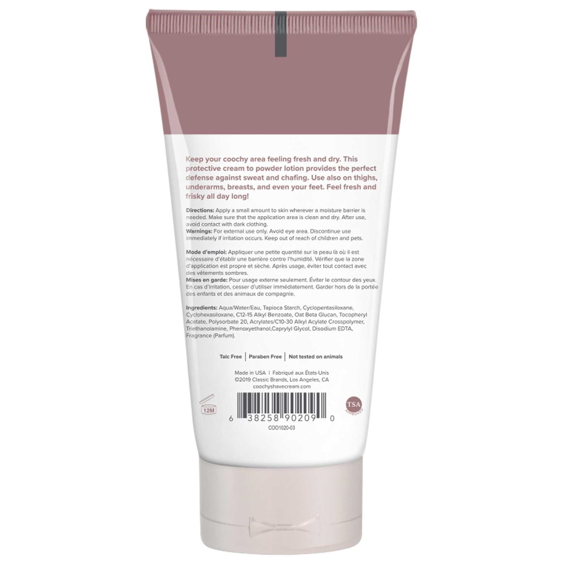 COOCHY Oh So Fresh Sweat Defense Cream back of tube