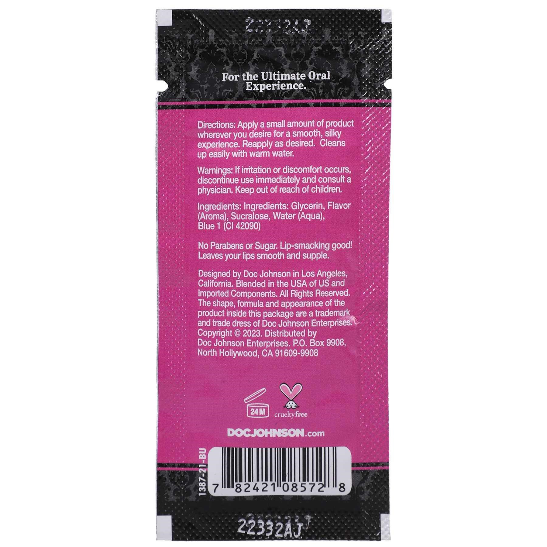 GoodHead - Warming Head Oral Delight Gel - cotton candy - 0.24 oz. back of packaging