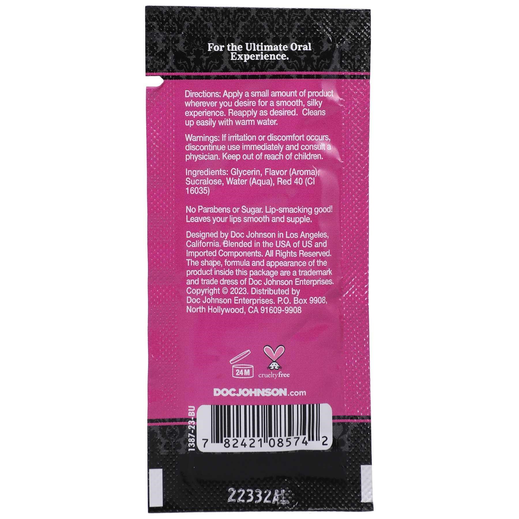 GoodHead - Warming Head Oral Delight Gel - watermelon - 0.24 oz. back of packaging