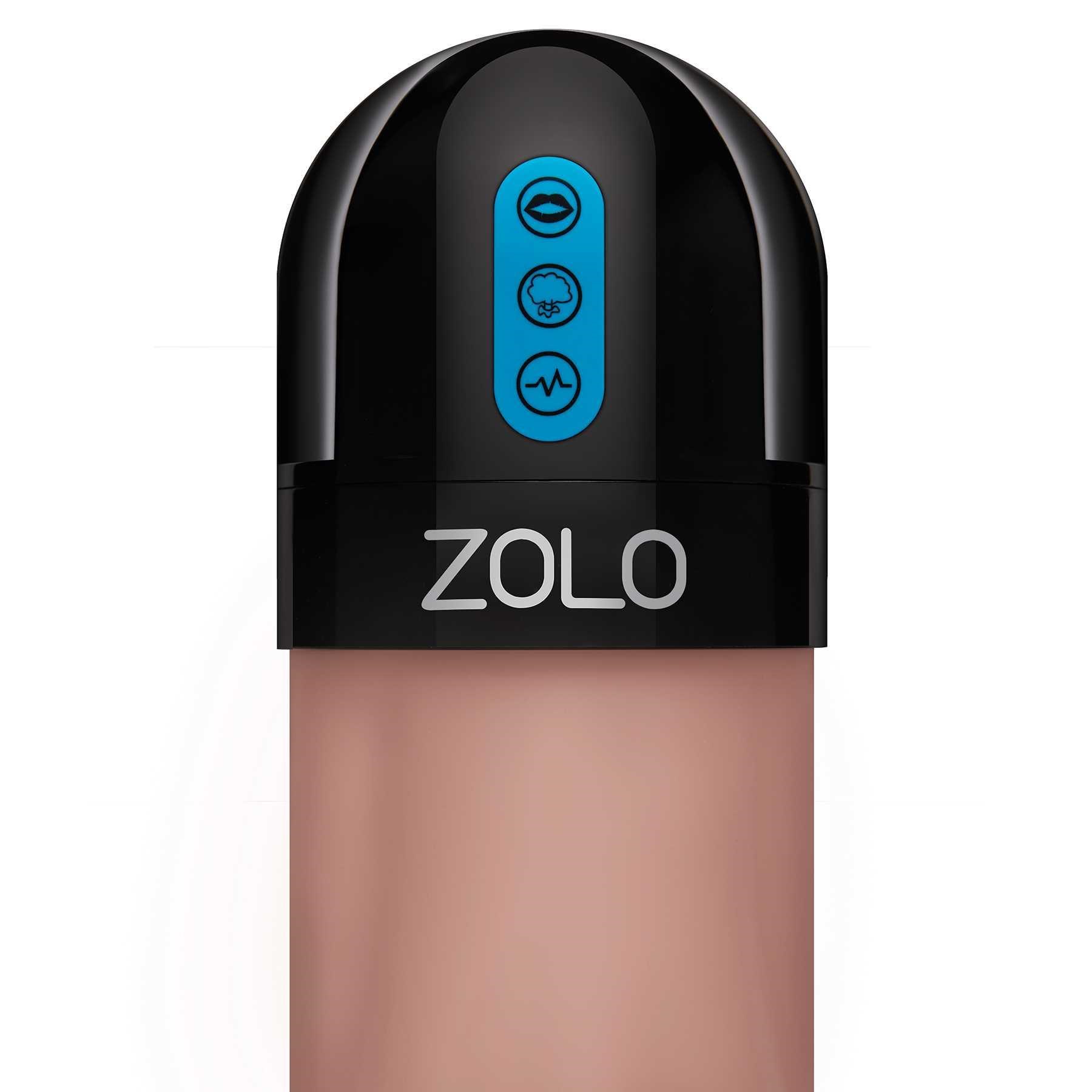 Zolo Gawk Gawk Deep Throat Sucking & Vibrating Masturbator close up of controls brown